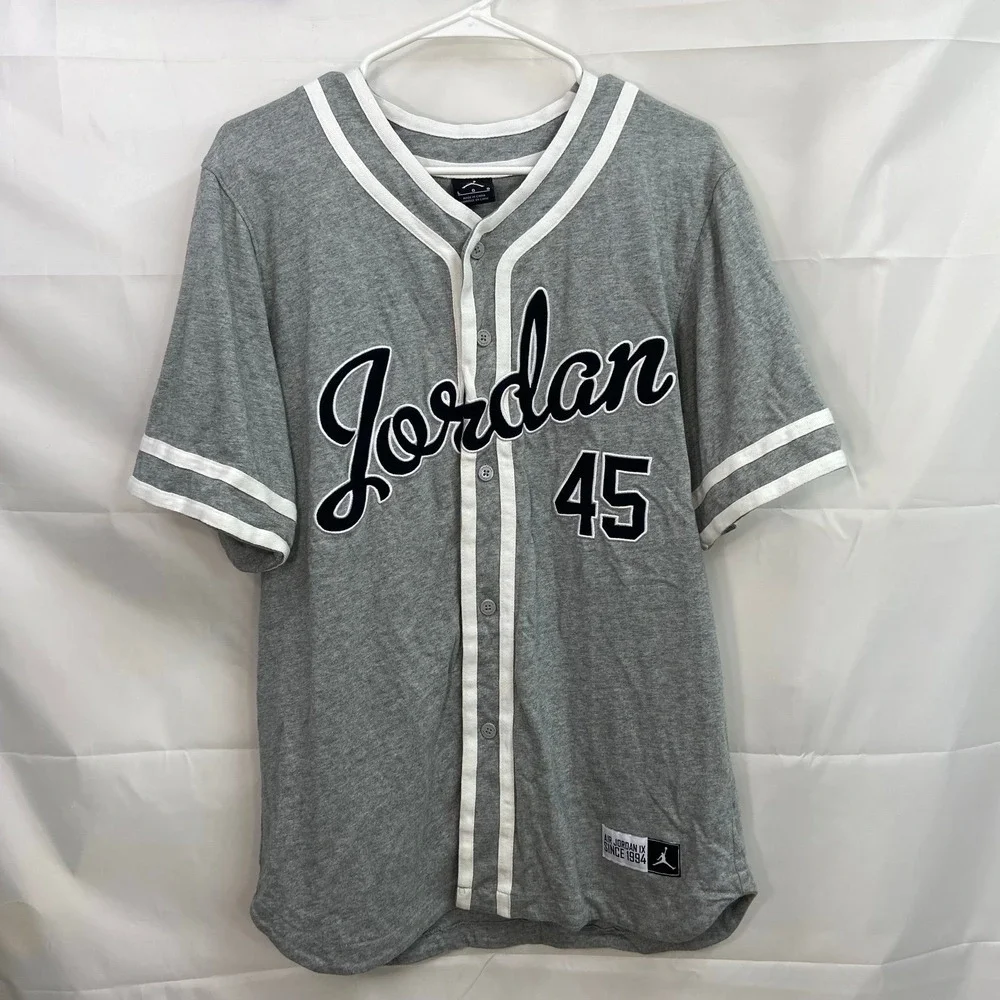 Nike Air Jordan IX 9 Barons vintage #45 y2k button embroidered baseball jersey L